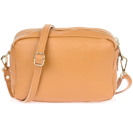 Mała torebka damska na ramię - skóra musztardowa