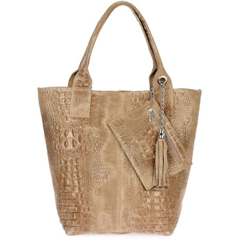 Beżowa torebka skórzana duża croco - worek