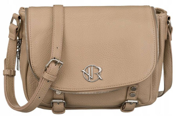 Beżowa torebka damska listonoszka na ramię. Suwak. Ciemny beżowy