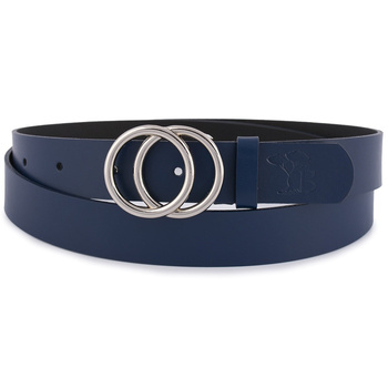 Granatowy pasek damski skórzany ze srebrną klamrą okrągłą