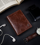 Klasyczny portfel męski pionowy z naturalnej skóry z technologią RFID — Rovicky