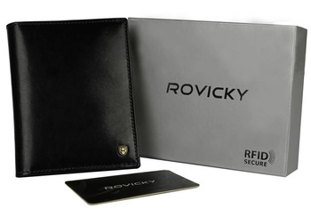 Cienki skórzany czarny portfel męski Rovicky slim