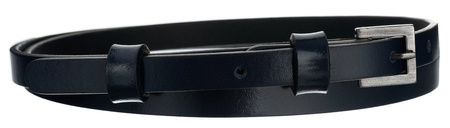 Cienki pasek damski do sukienki, granatowy. Skóra naturalna