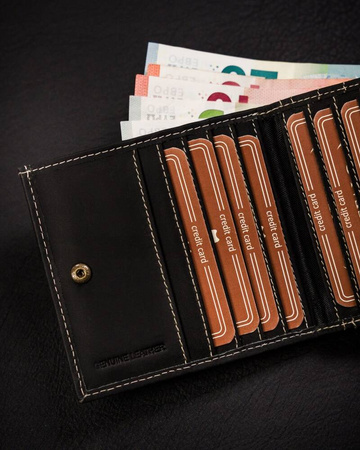 Czarny portfel męski skórzany Poziomy Bez Zapięcia. RFID.