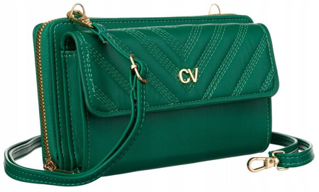 Zielona torebka na telefon - mini listonoszka z portfelem