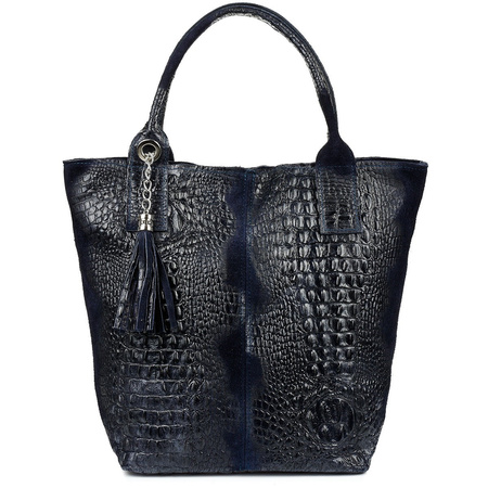 Granatowa torebka skórzana duża croco - worek