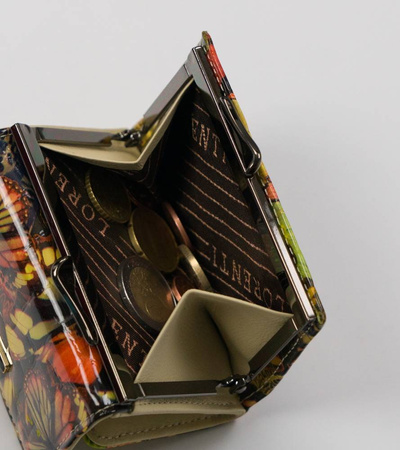 MIni portmonetka żółta w motyle - skóra naturalna