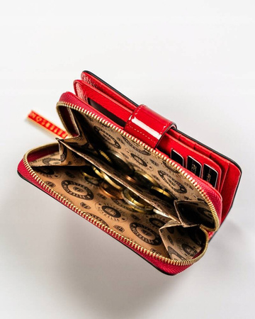 Czerwony portfel damski pionowy. Skóra naturalna z ochroną RFID