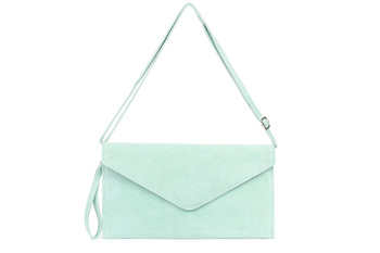 Elegancka pistacjowa kopertówka ze skóry zamszowej