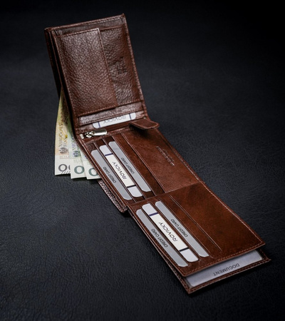 Klasyczny portfel męski poziomy z naturalnej skóry z technologią RFID— Rovicky