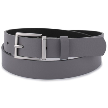 Ciemnoszary pasek damski skórzany. Srebrna klamra. 120 cm.