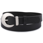 Skórzany pasek damski CZARNY. Srebrna klamra. 115 cm.