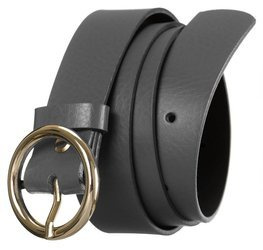 Połyskujący, skórzany pasek damski ze złotą, okrągłą klamrą — Rovicky