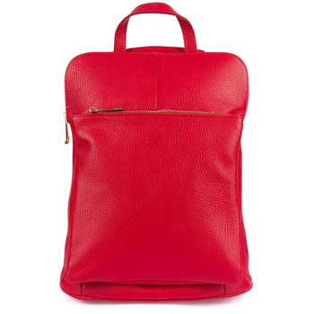 Czerwony skórzany plecak damski torba 2w1. Format A4.