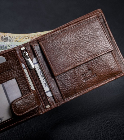 Klasyczny portfel męski poziomy z naturalnej skóry z technologią RFID— Rovicky