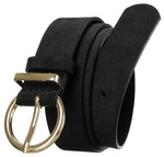 Matowy, skórzany pasek damski ze złotą, okrągłą klamrą — Rovicky