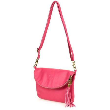 Różowa Torebka Listonoszka ze skóry z klapą na suwak