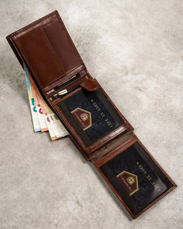 Zestaw męski na prezent: brązowy portfel, etui na karty i brelok. Skóra