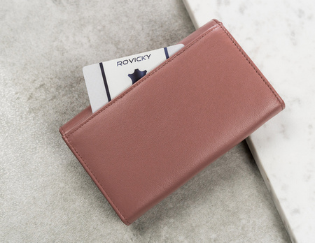 Lekki pudrowo RÓŻOWY portfel damski ze skóry koziej RFID 