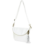 Biała Torebka Listonoszka ze skóry z klapą na suwak