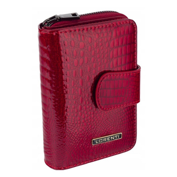 Pionowy skórzany portfel damski czerwony lakierowany