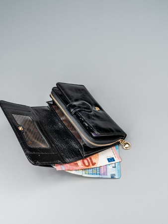 Portfel damski z klapką na zatrzask, skóra naturalna, RFID Stop Rovicky