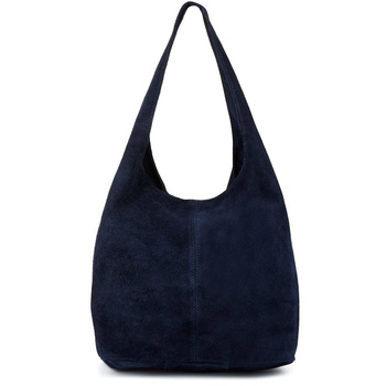 GRANATOWA torebka skórzana zamszowa worek A4