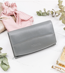 Lekki SZARY portfel damski ze skóry koziej RFID