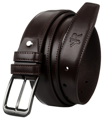 Brązowy pasek męski ze skóry naturalnej licowej — Rovicky