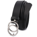 Czarny pasek damski skórzany ze srebrną okrągłą klamrą