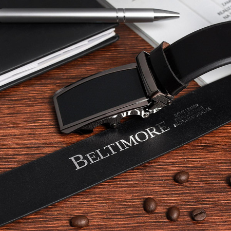 BELTIMORE pasek męski skórzany klamra automat czarny A21 czarny r.115-130 cm