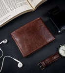 Klasyczny portfel męski poziomy z naturalnej skóry z technologią RFID— Rovicky