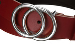 Czerwony skórzany pasek damski ze srebrną klamrą, podwójną . Elegancki