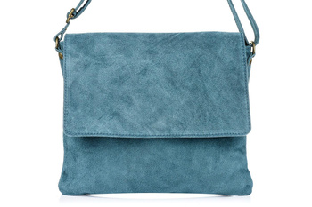 Włoska niebieska torebka zamszowa listonoszka z klapą