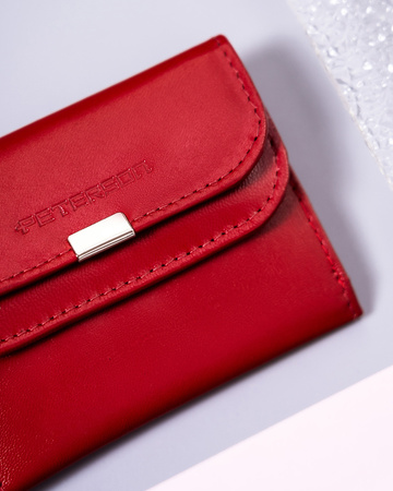 Poręczny damski skórzany mały czerwony portfel. Zatrzask.