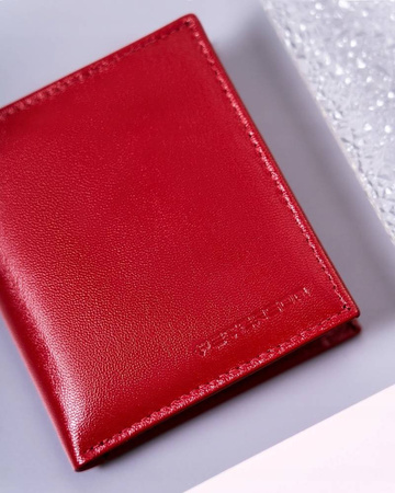 Skórzany mały portfel damski bez zapięcia CZERWONY — Peterson