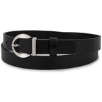 Wąski pasek damski skórzany CZARNY. Srebrna klamra. 115 cm.