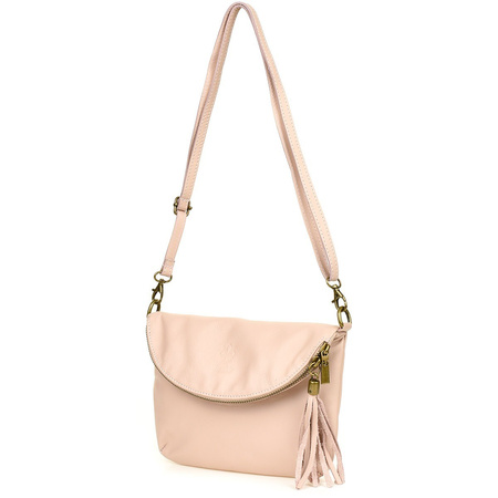 Pudrowy róż Torebka Listonoszka ze skóry z klapą na suwak