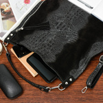 Czarna torebka damska skórzana duża shopperka croco A4