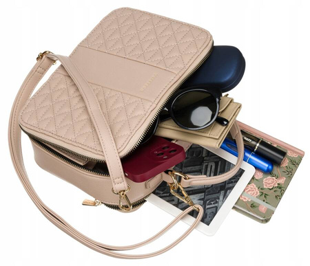 Mała torebka kuferek - beżowa listonoszka z rączką