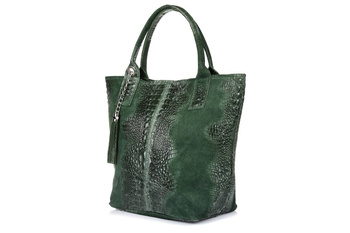 Zielona torebka skórzana duża croco - worek