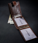 Klasyczny, zapinany portfel męski poziomy z naturalnej skóry z technologią RFID - Rovicky