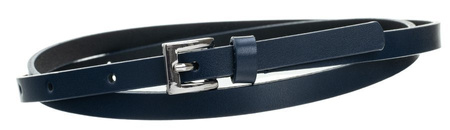 Cienki pasek damski do sukienki. Skórzany, Granatowy