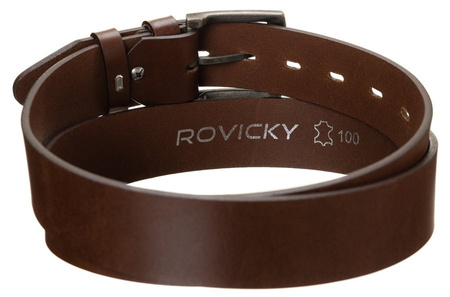Gładki pasek męski ze skóry naturalnej z matową klamrą — Rovicky