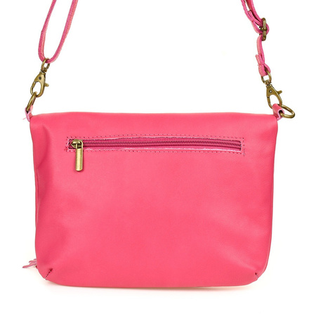 Różowa Torebka Listonoszka ze skóry z klapą na suwak