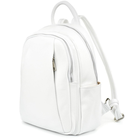 Biały Włoski Plecak Damski Skórzany A4 damski dużo kieszeni