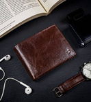 Klasyczny portfel męski poziomy z naturalnej skóry z technologią RFID— Rovicky