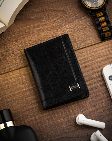 Małe i cienkie etui na karty - skórzane czarne. Ochrona RFID