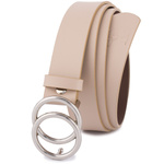 Beżowy pasek damski skórzany ze srebrną okrągłą klamrą