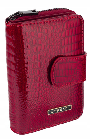 Pionowy skórzany portfel damski czerwony lakierowany